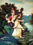 Set Of Goddess Saraswati, Lord Ganesha Goddess Lakshmi Canvas Painting by Raja Ravi Varma