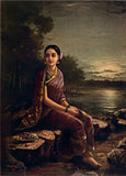 Set Of Woman Holding a Fruit and Kadambari Radha in the Moonlight Canvas Painting by Raja Ravi Varma