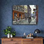 Street scene from Copenhagen at the Johannes Barding dyeing store by Paul Fischer