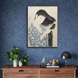 Woman in Blue Combing Her Hair by Hashiguchi Goyo