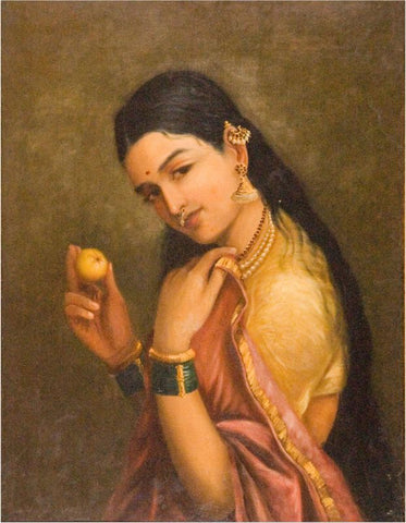Woman Holding a Fruit by Raja Ravi Varma
