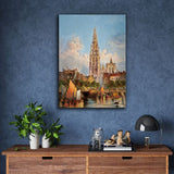 Cityscape Painting View of the Cathedral of Our Lady in Antwerp