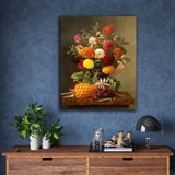 Floral Painting - Still Life of Dahlias with Pineapple and Grapes by Johan Laurentz Jensen
