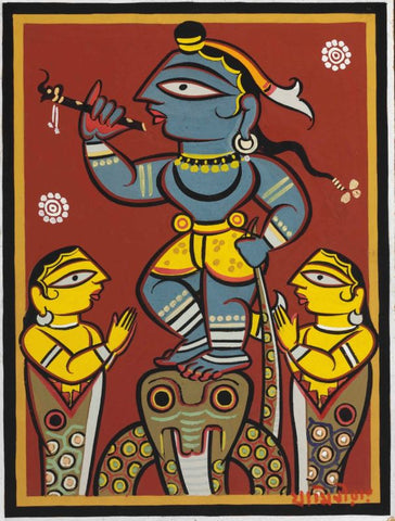 Krishna Dancing on the Serpent Kaliya by Jamini Roy