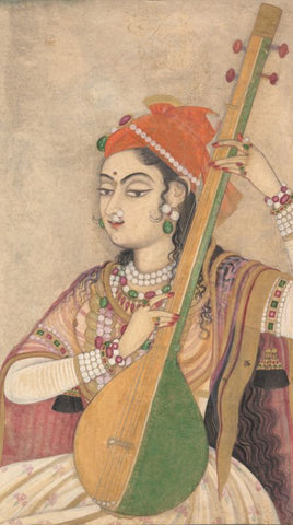 Indian Miniature - A Lady Playing the Tanpura, c. 1735 (Rajasthan)
