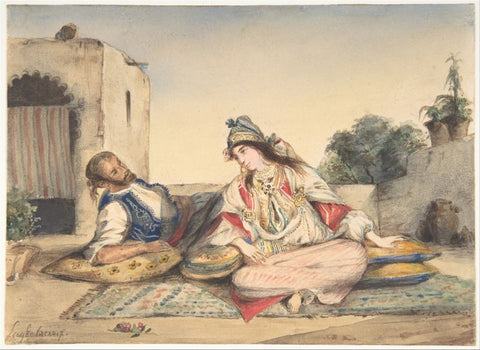 A Moroccan Couple on Their Terrace - Eugene Delacroix