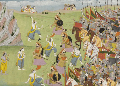 Indian Miniature - A painting from the Mahabharata Balabhadra fighting Jarasandha