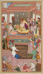 Indian Miniature - Abu'l-Fazl ibn Mubarak presenting Akbarnama to the Grand Mogul Akbar - Mughal miniature