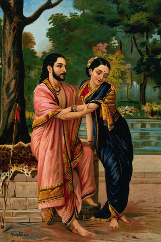 Arjuna in disguise a dancing teacher wooing Subhadra by Raja Ravi Varma