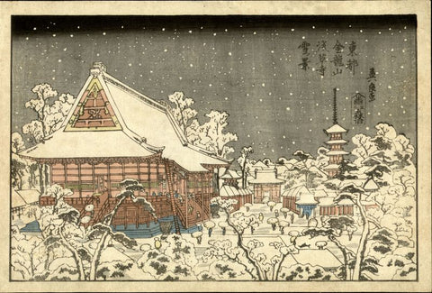 Asakusa-temple under snow by Keisai Eisen