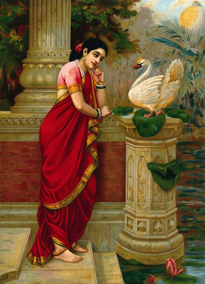 A swan telling Damayanti of Nala's love by Raja Ravi Varma