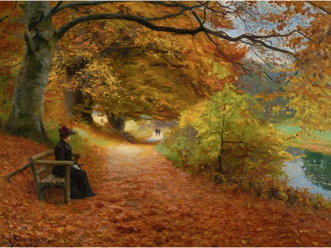 Autumn Landscape Painting Wooded Path in Autumn by Brendekilde