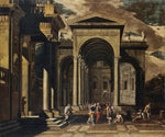Capriccio of the exterior of an elaborate palace with St Peter healing the lame by Viviano Codazzi