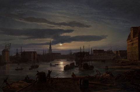 Copenhagen Harbor by Moonlight by Johan Christian Clausen Dahl