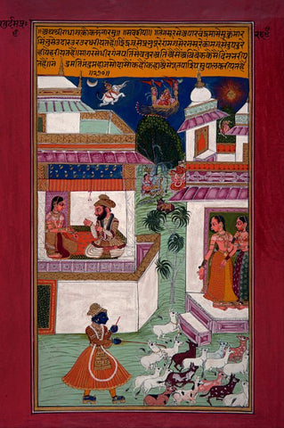 Indian Miniature - Cowherd Krishna and surprised Radha