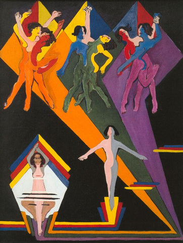 Dancing girls in colourful rays by Ernst Ludwig Kirchner