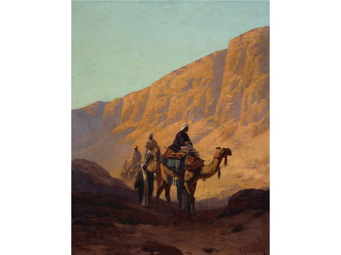 Desert Landscape Painting A caravan crosses a wadi by Rudolf Hellgrewe
