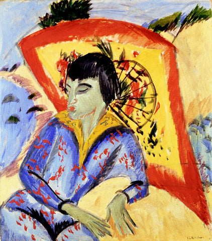 Erna with Japanese umbrella by Ernst Ludwig Kirchner