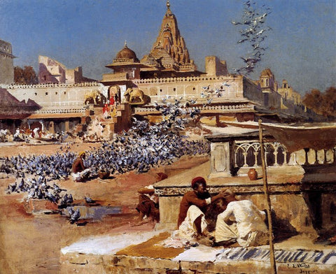 Feeding The Sacred Pigeons Jaipur by Edwin Lord Weeks