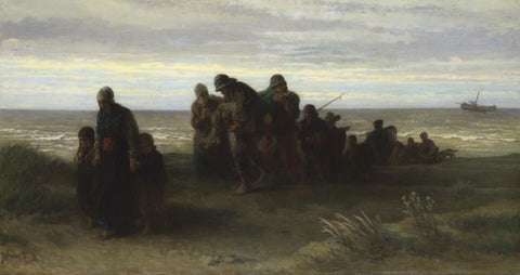 Fishermen carrying a drowned man by Jozef Israëls