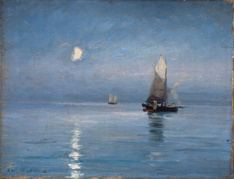 Fishing cutters in the moonlit night by Carl Locher
