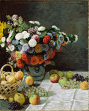 Floral Painting - Claude Monet-Still Life with Flowers and Fruit