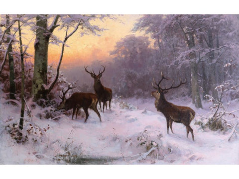 Forest Landscape Deer in a Winter Woodland by Arthur Thiele