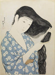 Woman in Blue Combing Her Hair by Hashiguchi Goyo