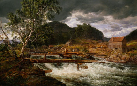 Hellefossen near Hokksund by Johan Christian Clausen Dahl