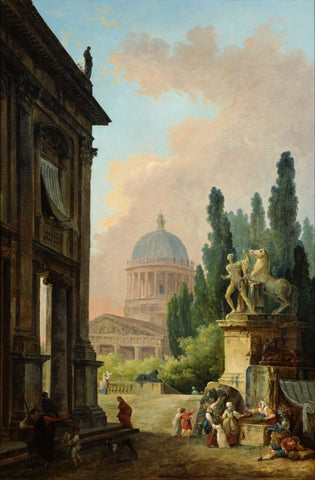 Imaginary View of Rome with the Horse-Tamer of the Monte Cavallo and a Church by Hubert Robert
