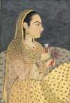 Indian Art Lady Holding a Cup and a Flower