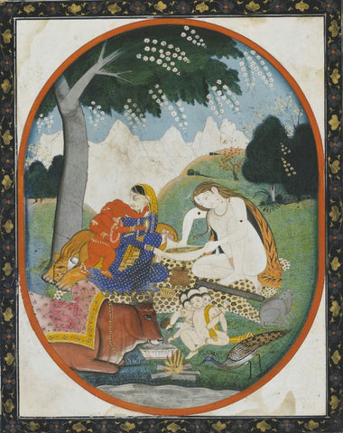 Indian Art Shiva and Parvati with Their Children Ganesha and Karttikeya (Skanda)