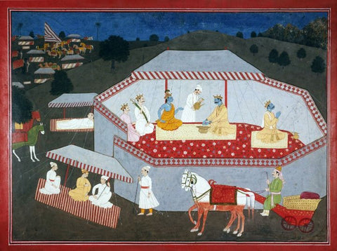 Indian Miniature - Pahari Paintings - Arjuna chooses Krishna