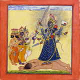 Indian Miniature - Pahari Paintings - Goddess Bhadrakali Worshipped by the Gods - from a tantric Devi series