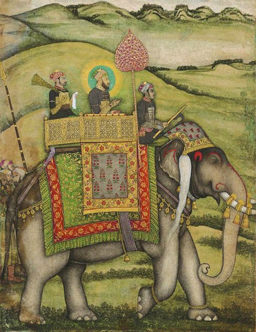 Indian Miniature - The Emperor Bahadur Shah Mounted on an elephant