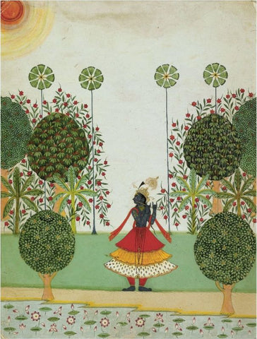 Indian Paintings Jaipur Paintings Krishna Fluting in the Forest