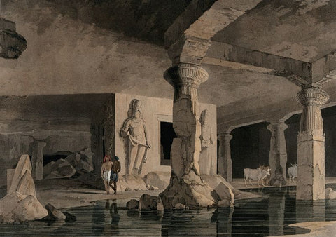 Interior of a cave on the island of Elephanta, near Bombay by William Daniell