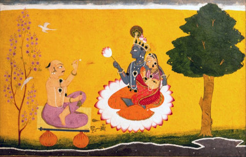 Indian Miniature - Jayadeva worshipping Radha and Krishna
