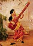 Set Of Woman Holding a Fruit and Kadambari Canvas Painting by Raja Ravi Varma