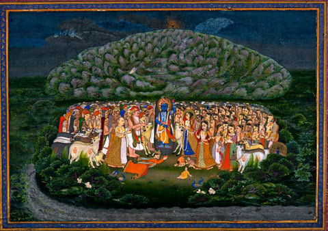Indian Miniature - Krishna Lifting Mount Govardhan