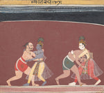 Indian Miniature - Krishna and Balarama Fight the Evil King Kamsa’s Wrestlers