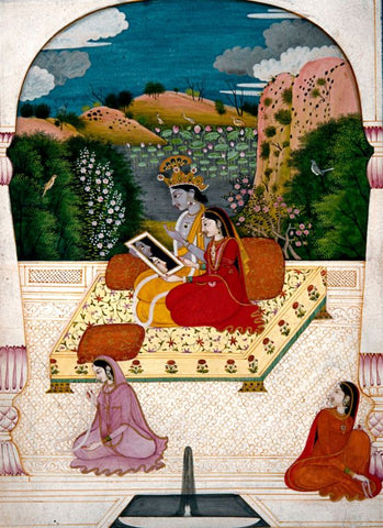 Indian Miniature - Krishna and Radha looking into a mirror
