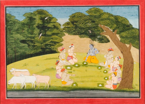 Indian Miniature - Krishna and the Cowherds on a Picnic, Bhagavata Purana