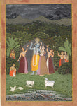 Indian Miniature - Krishna and the Gopis Take Shelter from the Rain. Jaipur