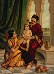 Krishna as an infant sitting on Yasoda's lap by Raja Ravi Varma