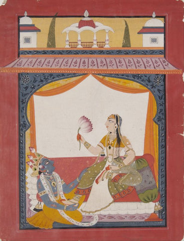 Indian Miniature - Krishna massaging the feet of Radha