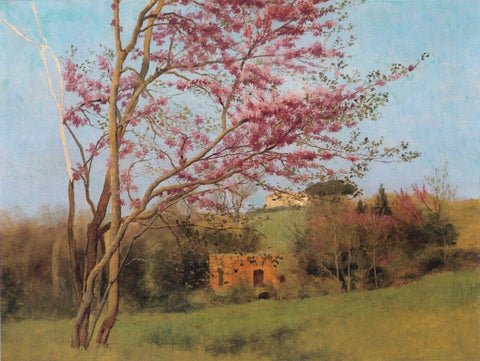 Landscape Blossoming Red Almond by John William Godward