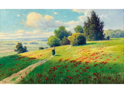 Landscape Painting A Field of Poppies by Fritz Chwala