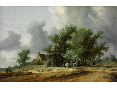Landscape Painting Road in the Dunes with a Passanger Coach by Salomon van Ruysdael