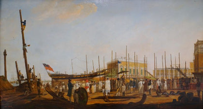 Launching of an Armed Merchantman in Calcutta Harbor by Frans Balthazar Solvyns